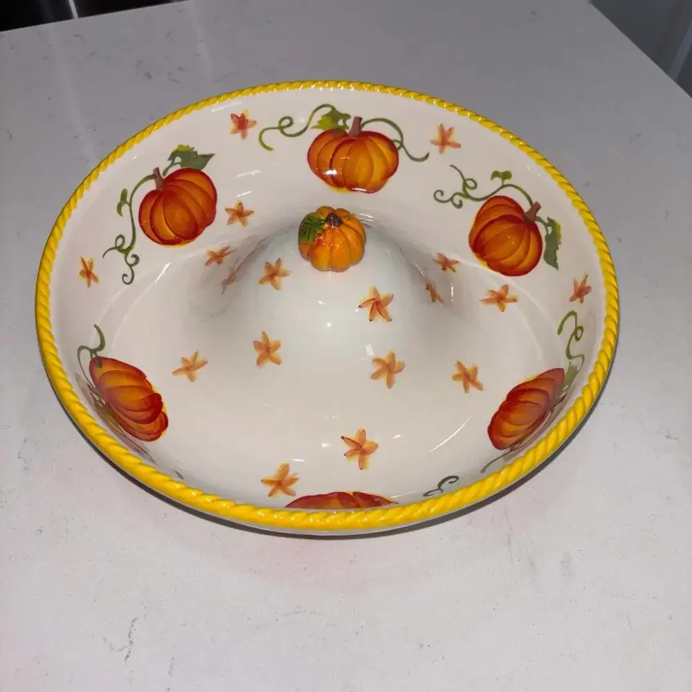 Temp-tations Old World Pumpkin Patch Serving Bowl with Raised Center Seasonal